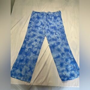 London Jean  Size 12 Linen Pull On Wide Leg Pants Trousers Blue Tie Dye